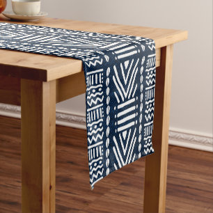 Camino De Mesa Corto Corredor de mesa de Denim Azul Africano Bogolan