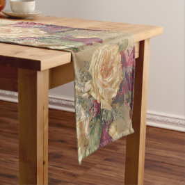 Camino De Mesa Corto Crema vintage y floral Rosa borgoña