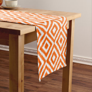 Camino De Mesa Corto Cuadrados de mosaico de Ikat naranja en negrita pa