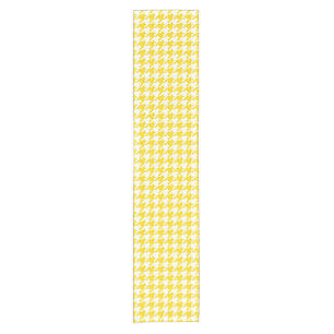 Camino De Mesa Corto Cuadro Escocés Amarillo y Blanco Houndstooth