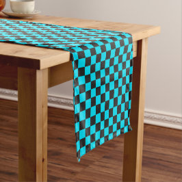 Camino De Mesa Corto Cyan and charcoal checkerboard pattern