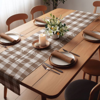 Camino De Mesa Corto Dark Brown Farmhouse Buffalo Plaid