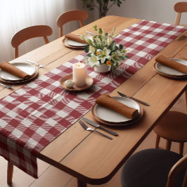 Camino De Mesa Corto Dark Red Farmhouse Buffalo Plaid