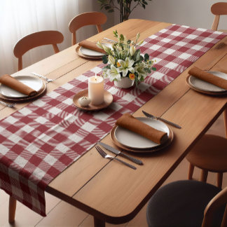 Camino De Mesa Corto Dark Red Farmhouse Buffalo Plaid