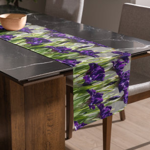 Camino De Mesa Corto Deep Purple Irises Floral