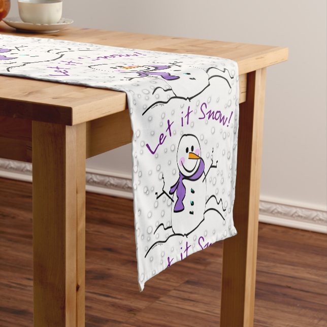 Camino De Mesa Corto Dejemos que nieve, Snowman Table Runner (In Situ)