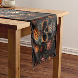 Camino De Mesa Corto Dia de los Muertos flor de cráneo pintada calavera