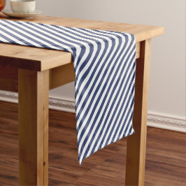 Camino De Mesa Corto Diagonal navy blue and white stripes pattern