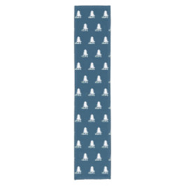 Camino De Mesa Corto Diseño de árbol de Navidad azul oscuro y blanco