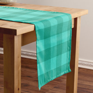Camino De Mesa Corto Diseño de cuadros escoceses de gingham azul verdos