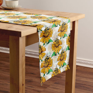 Camino De Mesa Corto Diseño del patrón de flor de girasol