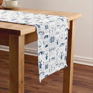 Camino De Mesa Corto Diseño tradicional azul holandés
