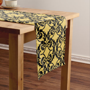 Camino De Mesa Corto Dorado Night Damask Bows