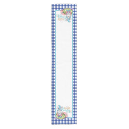 Camino De Mesa Corto Easter Gnome Bunny Blue Gingham