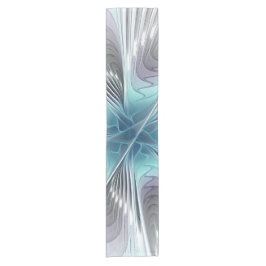 Camino De Mesa Corto Elegancia Flor de Arte Fractal Blanco Gris Azul