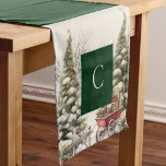 Camino De Mesa Corto Elegante acuarela Vintage Christmas Pine Tree<br><div class="desc">Elegante acuarela vintage de pinos navideños corredora en verde oscuro del bosque. Personalice con la inclusión de su monograma inicial que aparecerá en cualquiera de los extremos.</div>