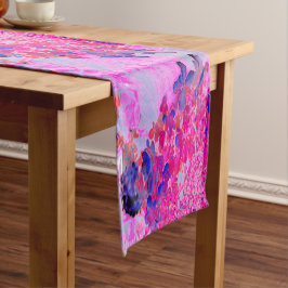 Camino De Mesa Corto Elegante Fuchsia e Hidrangea Luminosa Azul Oscuro