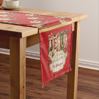 Camino De Mesa Corto Elegante Navidad Festiva Roja Personalizada