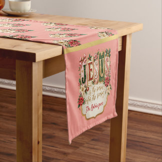 Camino De Mesa Corto Elegante Navidad personalizada festiva rosa