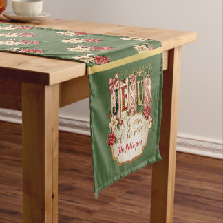 Camino De Mesa Corto Elegante Navidad Personalizada Festiva Verde