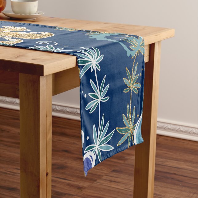 Camino De Mesa Corto Elegante océano Purpurina azul Aqua Turquoise Gold (In Situ)