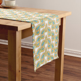 Camino De Mesa Corto Elegante Paisley Naranja Verde Teal Lima