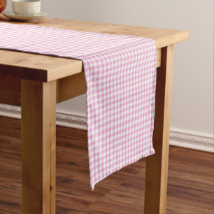 Camino De Mesa Corto Elegante patrón de Gingham rosa y Blanco