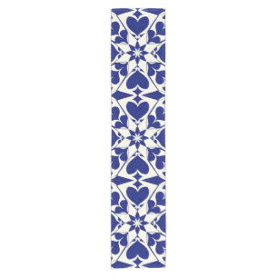 Camino De Mesa Corto Elegante patrón floral azul y blanco
