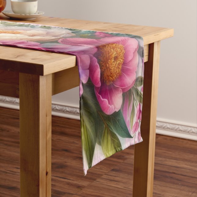 Camino De Mesa Corto Elegante Peonies Peony Floral Table Runner (In Situ)