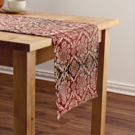 Camino De Mesa Corto Elegante Tejido Oscuro Vintage Beige Damask