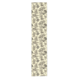 Camino De Mesa Corto Elegante Viejo Beige Rustic Horses Toile