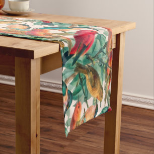 Camino De Mesa Corto Espectáculos coloridos y patrón de hojas verdes
