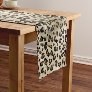 Camino De Mesa Corto Estampado de Animal de Leopardo Guepardo Beige Mar
