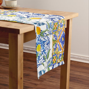 Camino De Mesa Corto Estilo siciliano, arte de verano Table Runner