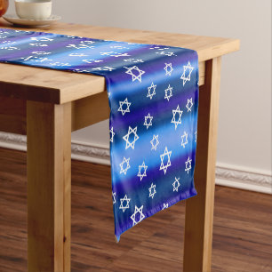 Camino De Mesa Corto Estrella de David Blue Striped Decoración israelí