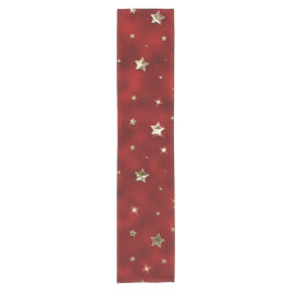 Camino De Mesa Corto Estrellas de Navidad de metal falso rojo y dorado 