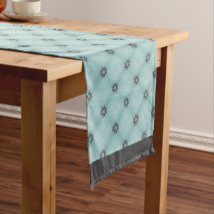 Camino De Mesa Corto Facetas de diamante negro, blanco y Verde azulado