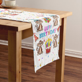 Camino De Mesa Corto Feliz Cumpleaños Mono Corredor de Mesa para Cupcak