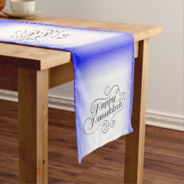 Camino De Mesa Corto Feliz Hanukkah de 2 tonos de fondo blanco azul