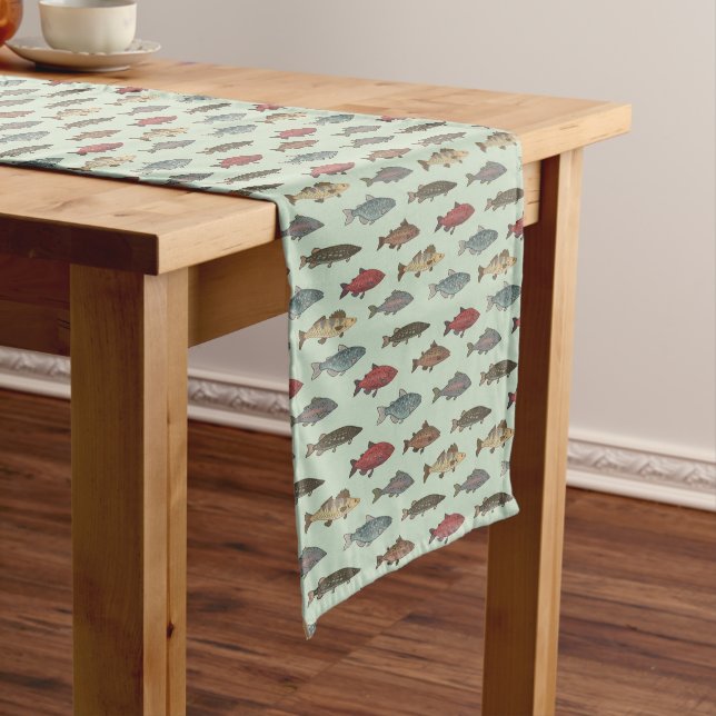 Camino De Mesa Corto Fish Fishing Table Runner (In Situ)