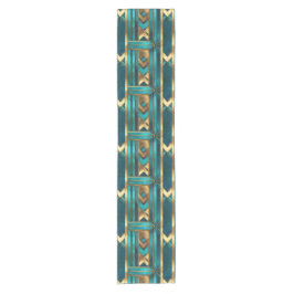 Camino De Mesa Corto Flechas geométricas Art Deco, oro y turquesa