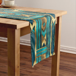 Camino De Mesa Corto Flechas geométricas Art Deco, oro y turquesa