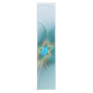 Camino De Mesa Corto Flor de Arte Fractal de Oro Azul Pequeña Belleza