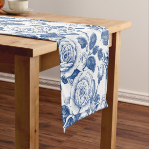 Camino De Mesa Corto Floral Chinoiserie azul vintage
