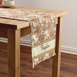 Camino De Mesa Corto Floral naranja personalizado