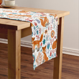 Camino De Mesa Corto Flores Retro Cute Foxes & Birds Pattern Tableclot