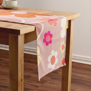 Camino De Mesa Corto Flores retro Peach Rubor Naranja rosa Floral