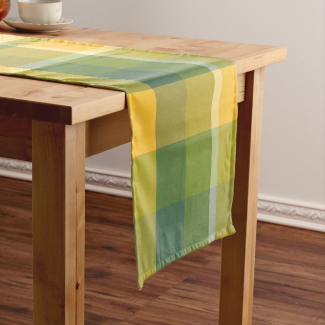 Camino De Mesa Corto Fondo del patrón amarillo y verde plasmado (In Situ)