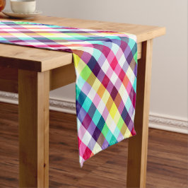 Camino De Mesa Corto Funky Rainbow Plaid Pattern Small Table Runner