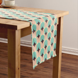 Camino De Mesa Corto Geometric pattern of teal, beige, and black shapes